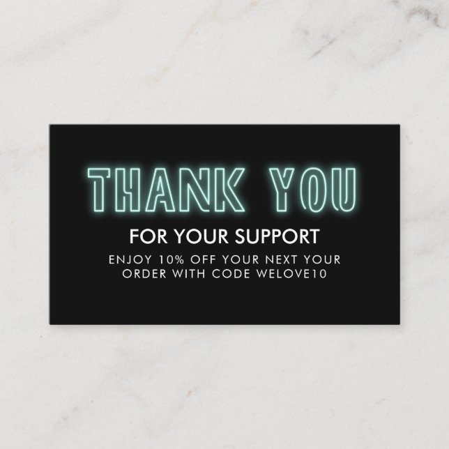 Thank you Mint Neon Instagram Discount Business Card (Front)