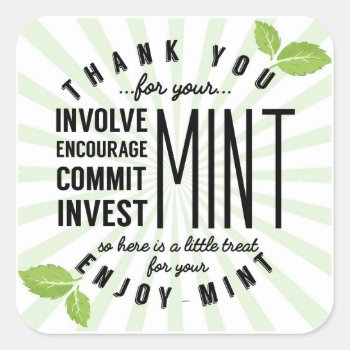 Thank You Mint Volunteer Involvement Commitment  F Square Sticker by GenerationIns at Zazzle