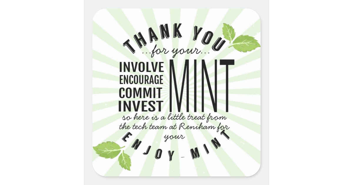 thank you mint volunteer involvement commitment f square sticker | Zazzle