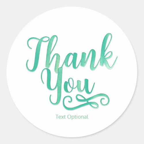 THANK YOU Minty Green Shimmer Type Custom Classic Round Sticker
