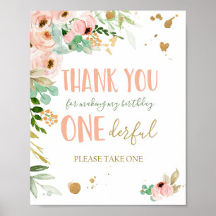 Thank You Miss Onederful Floral Birthday Sign