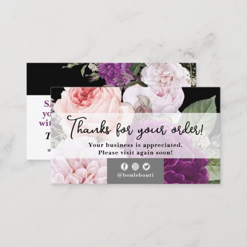 Thank You Mod Black Vintage Rose Floral Discount Business Card