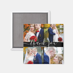 thank you,modern 4 photos wedding black magnet