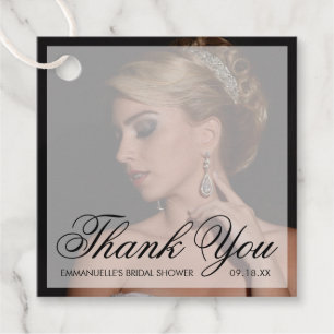 Thank You Modern Black Photo Bridal Shower Favor Tags