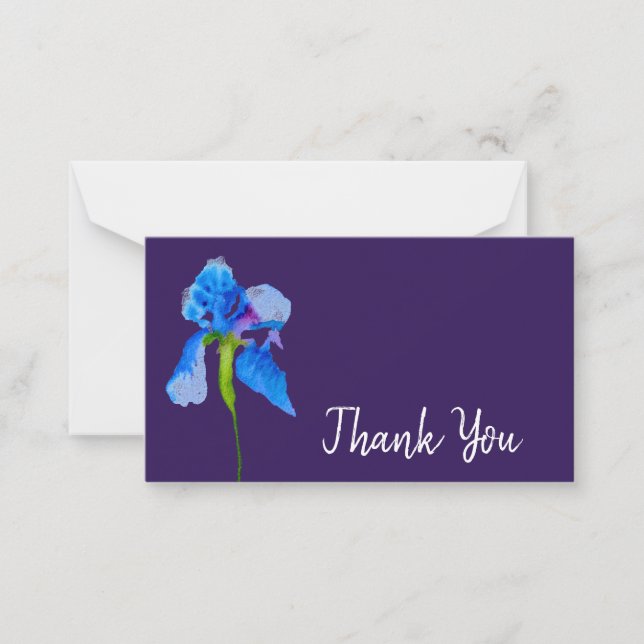Thank You modern blue flower watercolor art Note Card (Front)