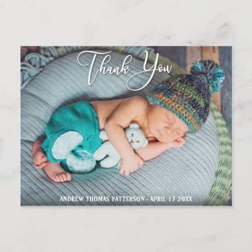 Thank You  Modern Boho Baby Photo Postcard