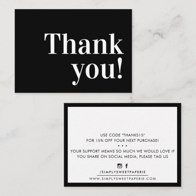 THANK YOU modern business insert serif black white (Front/Back)