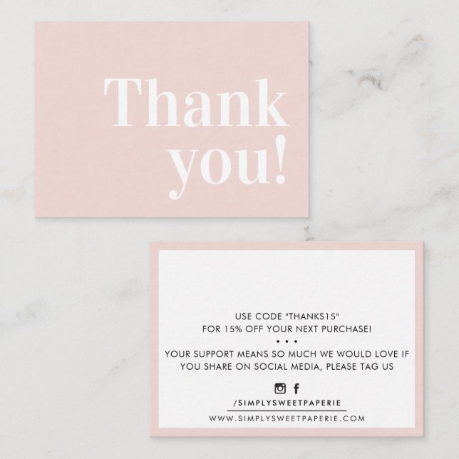 THANK YOU modern business insert serif blush pink (Front/Back)