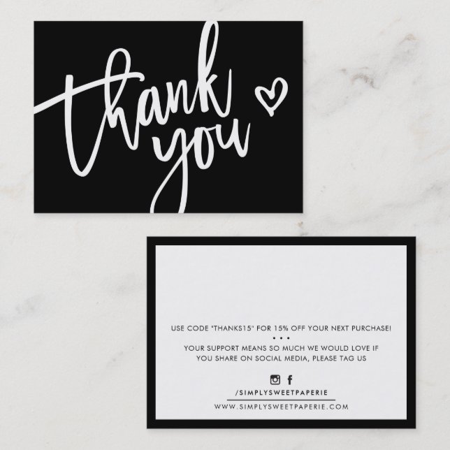 THANK YOU modern business insert tag black white (Front/Back)