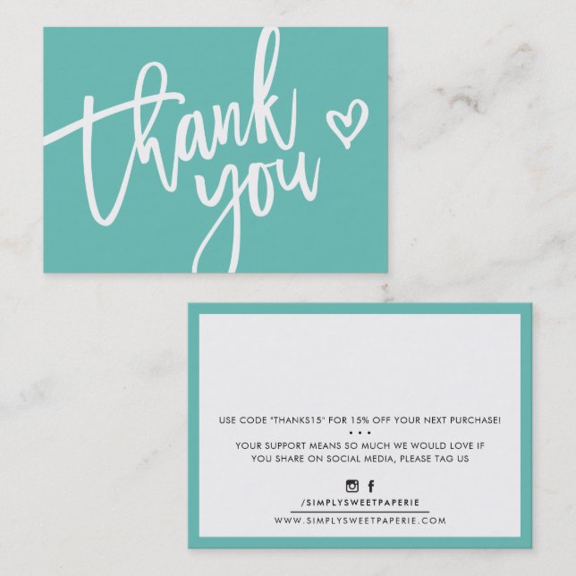 THANK YOU modern business insert tag mint green (Front/Back)