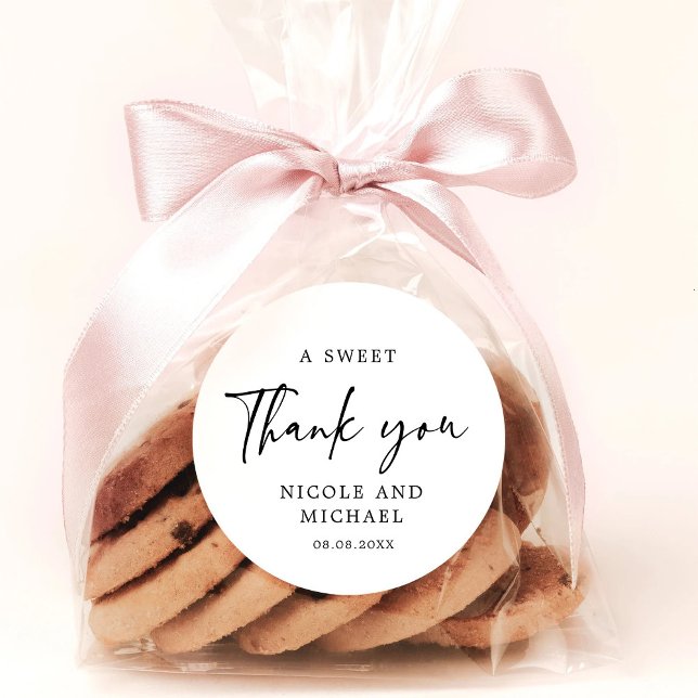 Thank You Modern Calligraphy Favor Classic Round Sticker (A Sweet Thank You Wedding Sticker)