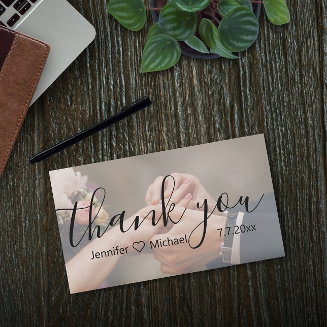 Thank you,modern calligraphy wedding faded photo note card (Creator Uploaded)