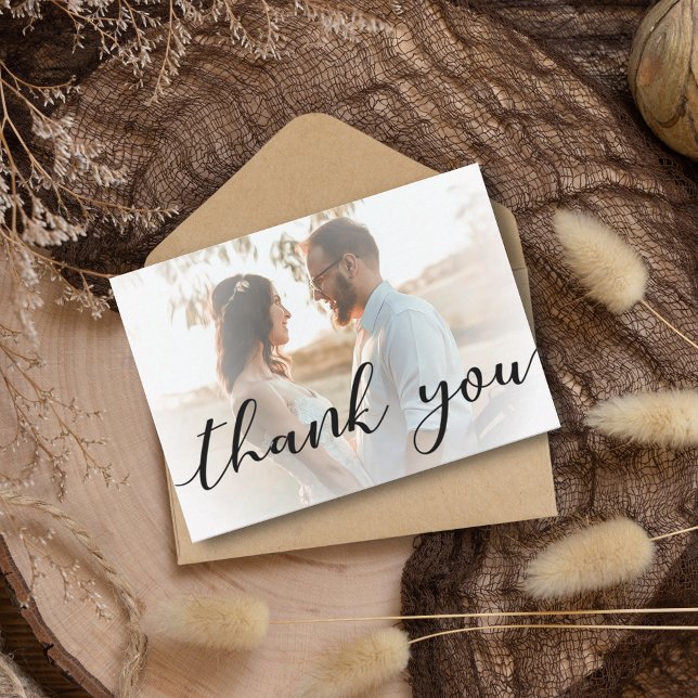 thank you modern calligraphy  wedding faded photo  note card (Creator Uploaded)