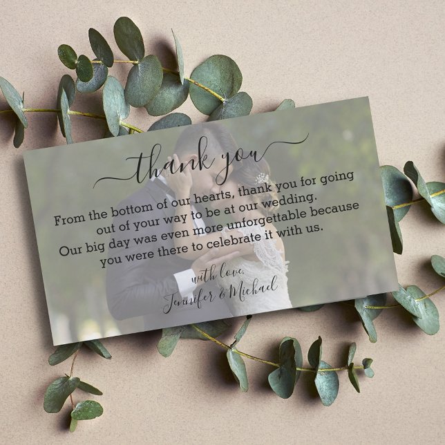 thank you,modern calligraphy wedding faded photo  note card (Creator Uploaded)