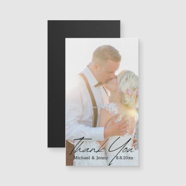 thank you modern calligraphy wedding photo magnet (Front/Back)