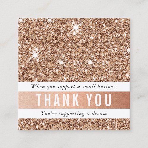 THANK YOU modern chic glam luxe rose gold glitter Square Business Card