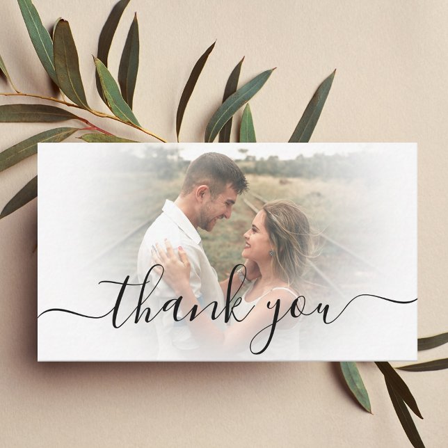 thank you modern chic wedding faded photo note card (Creator Uploaded)