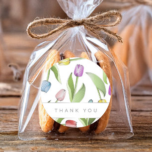 Thank You Modern Colorful Tulip Classic Round Sticker