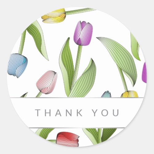 Thank You Modern Colorful Tulip Classic Round Sticker