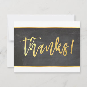 THANK YOU modern cool grey chalkboard gold writing Card