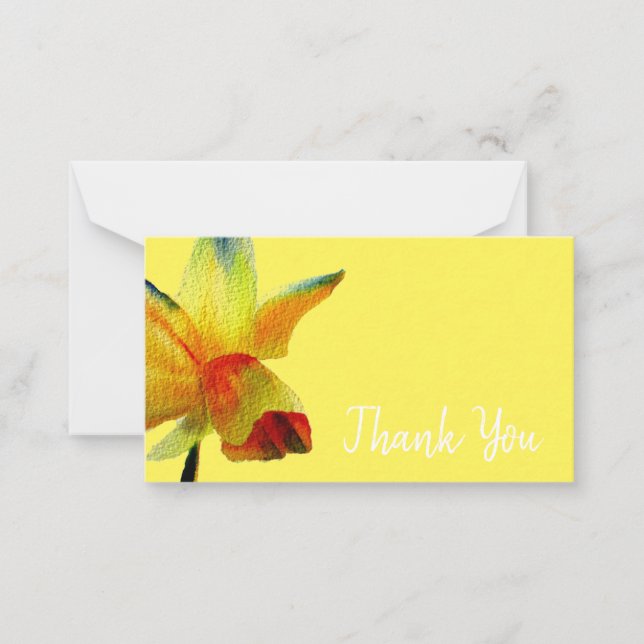 Thank You modern daffodil flower watercolor art Note Card (Front)