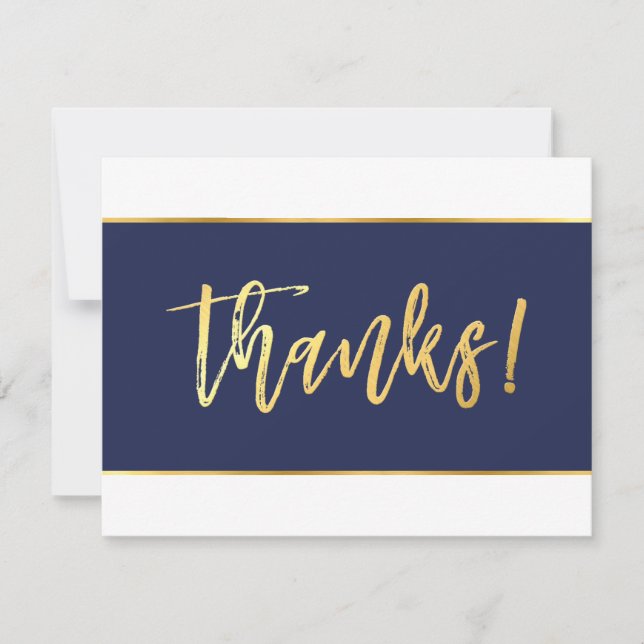 THANK YOU modern dark navy blue gold writing Card (Front)