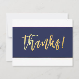 THANK YOU modern dark navy blue gold writing Card