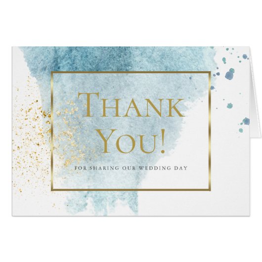 Thank You - Modern Denim Blue Splash Watercolor (Front Horizontal)