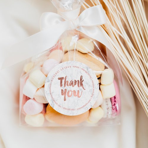 thank you modern faux rose gold typography marble classic round sticker