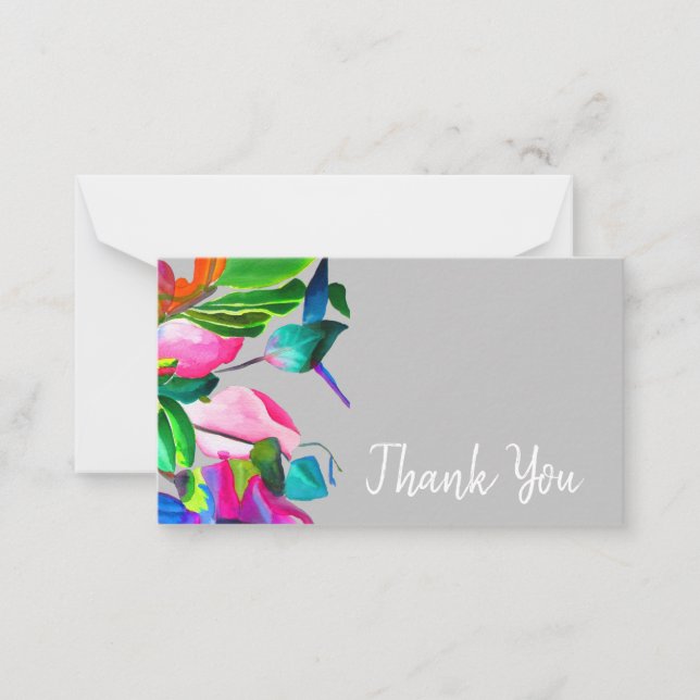 Thank You modern floral watercolor art Note Card (Front)