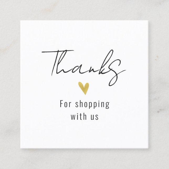 Thank You Modern Gold Heart Square Business Card (Front)