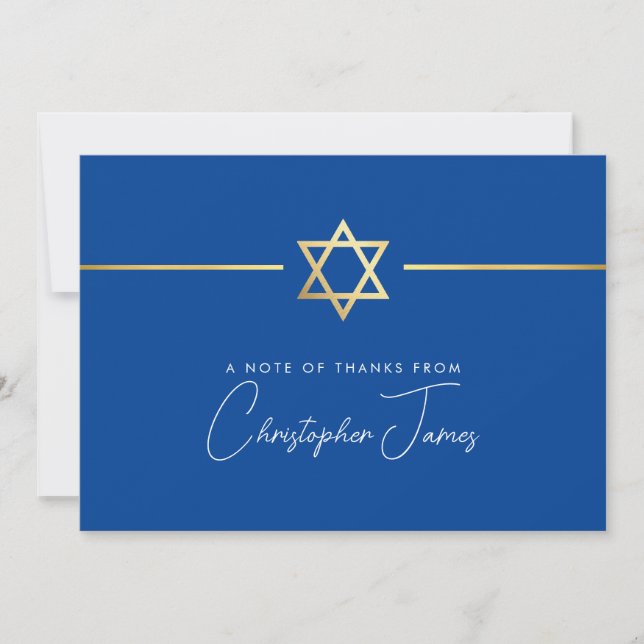 THANK YOU modern gold jewish star royal blue Card (Front)