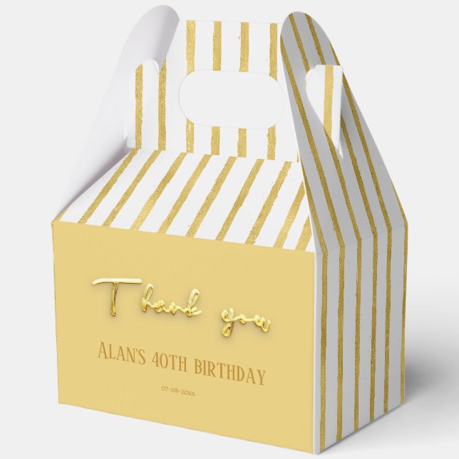 Thank you Modern golden stripes 40th birthday Favor Boxes (Front)
