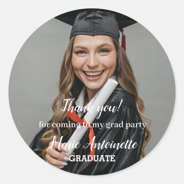 Thank you Modern Graduate Photo Classic Round Sticker (Front)