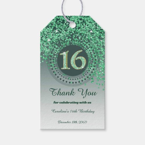 Thank You, Modern Green Glitter Sweet 16