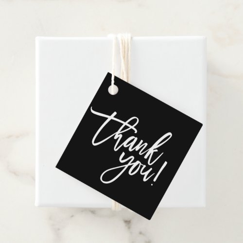 THANK YOU modern hand lettered white type black Favor Tags