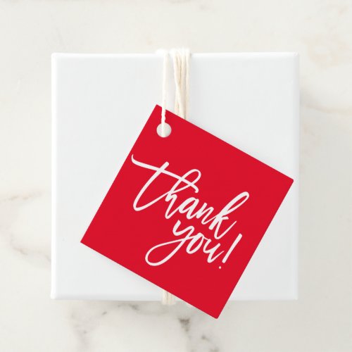 THANK YOU modern hand lettered white type bold red Favor Tags