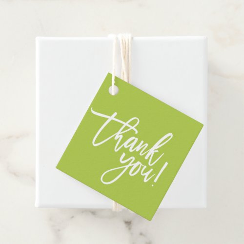 THANK YOU modern hand lettered white type lime Favor Tags