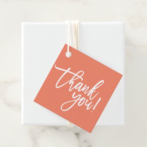 THANK YOU modern hand lettered white type orange Favor Tags