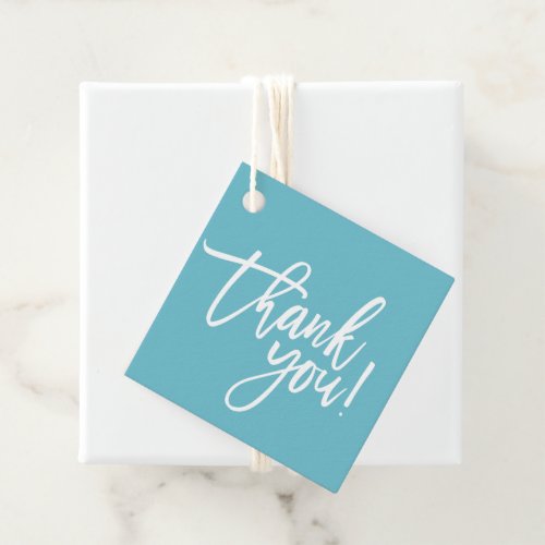 THANK YOU modern hand lettered white type sky blue Favor Tags