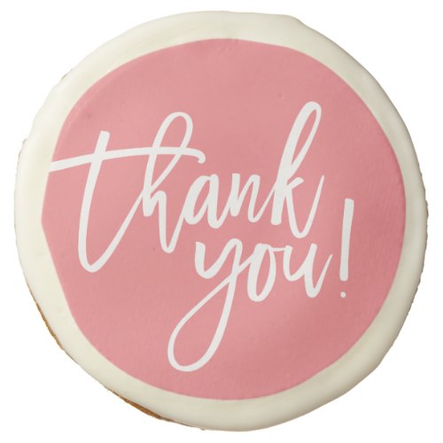 THANK YOU modern hand lettered white writing coral Sugar Cookie