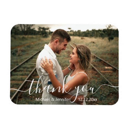 thank you modern handwriting wedding photo magnet