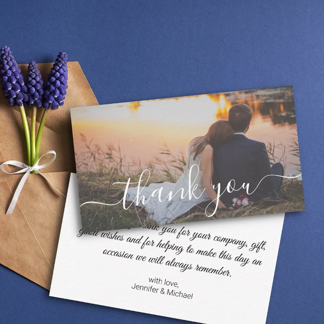 thank you modern handwriting wedding photo   note card (Creator Uploaded)