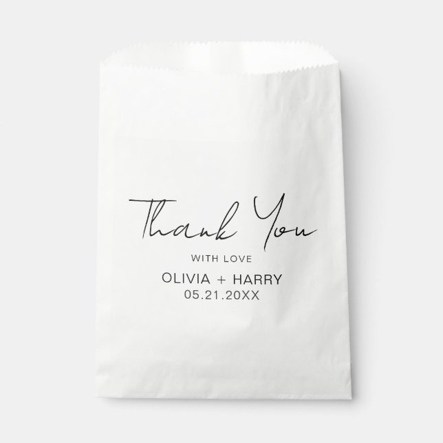 Thank You Modern Handwriting White Wedding  Favor Bag (Front)