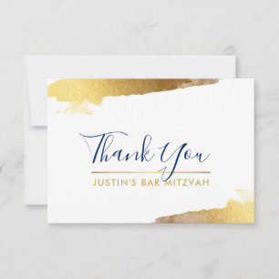 THANK YOU modern luxe gilded gold navy blue Card