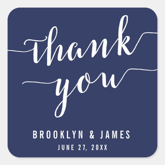Thank You Modern Navy Blue Wedding Stickers (Front)