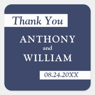 Thank You Modern Navy Blue White Geometric Wedding Square Sticker