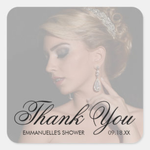 Thank You Modern Photo Bridal Shower Favor Square Sticker
