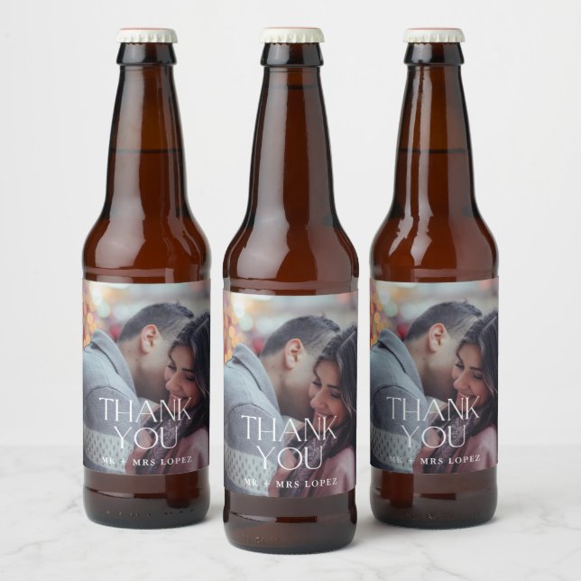 Thank You Modern Photo Wedding Beer Bottle Label (Bottles)