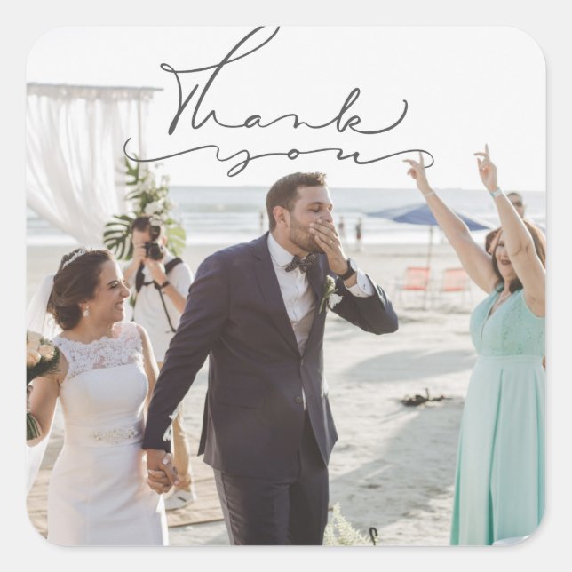 Thank You Modern Photo Wedding Square Sticker (Front)